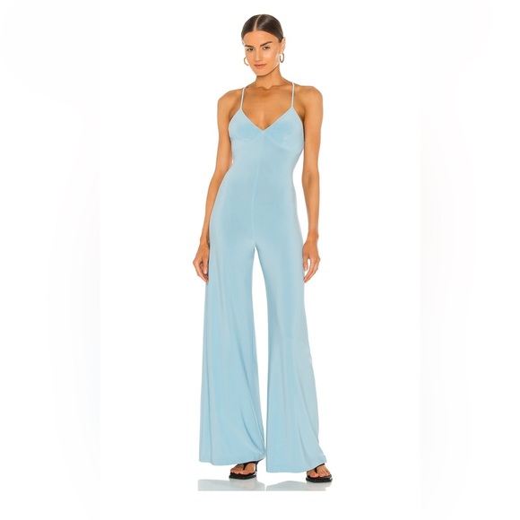 Norma Kamali Low Back Slip Jumpsuit in Powder Blue  (NKAM-WC84) - Picture 2 of 4